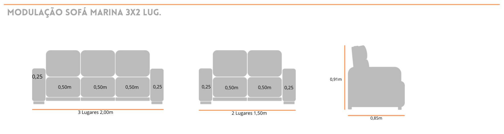 ESTOFADO TINA 3x2 LUGARES - Specifications